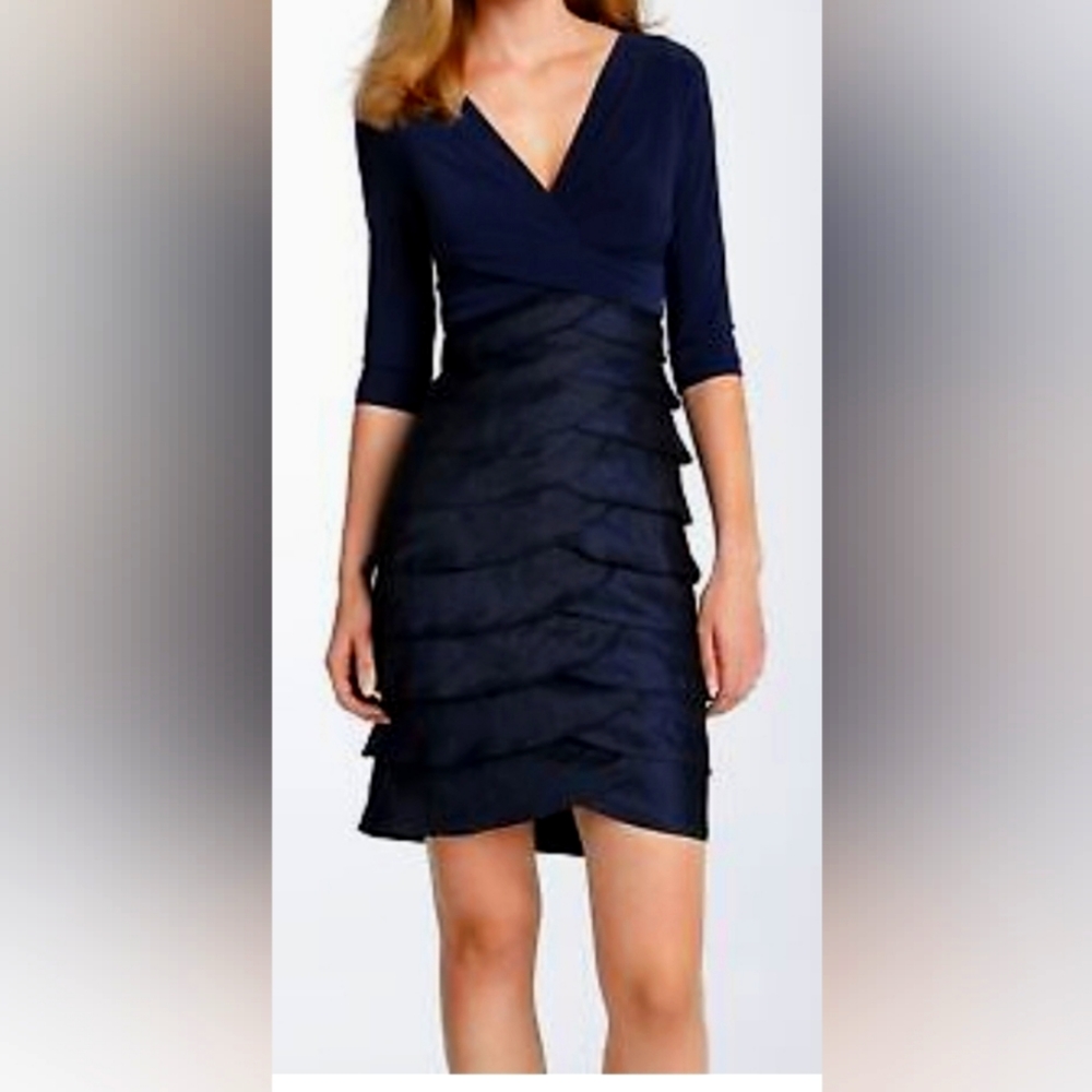 Adrianna Papell Satin and Jersey Petite Cocktail Dress